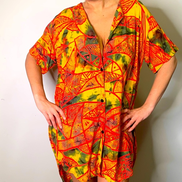 Hawaiian High Low Over Sized Shirt // Dress // Floral // Casual // Beach - Picture 10 of 13